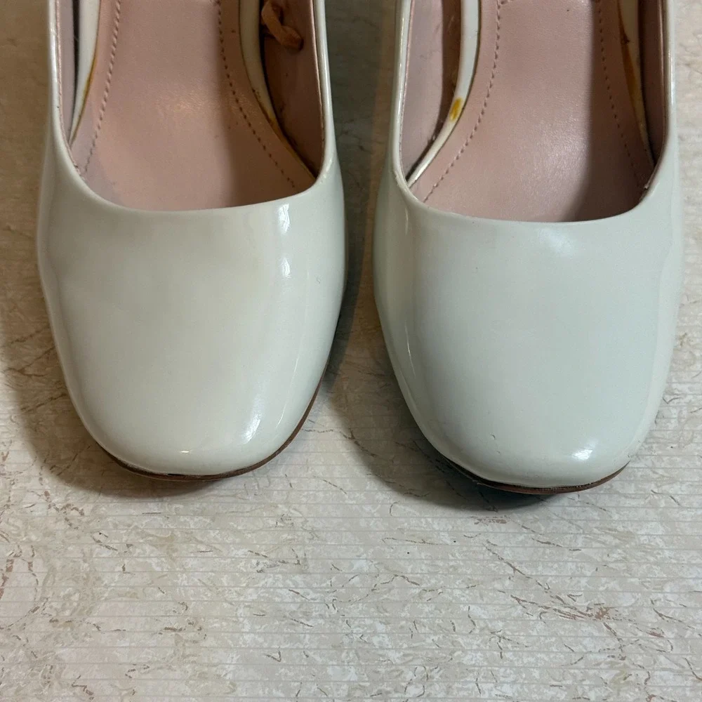 ZARA Trafaluc Block Heel Pumps Patent‎ Ivory White Size 38 US 7.5–8 S